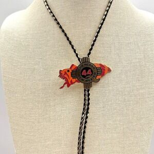 Vintage Y2K Oso Negro New Mexico 44 Zia Sun Bolo Tie Gold Tone Black Leather 90s